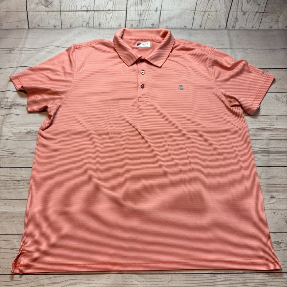 IZOD Golf Polo Shirt Stretch Short Sleeve Orange and White Striped Men's 2XL‎
